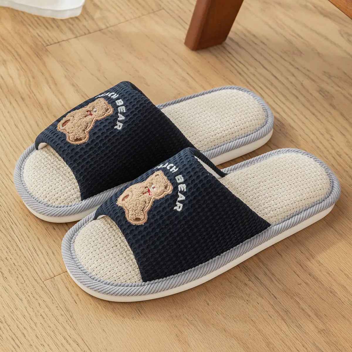 BASATU Cute Cartoon Slippers For Women Summer Linen Woman Slippers Men Falt Flip Flops Indoor Home Non-Slip Cotton Slipper