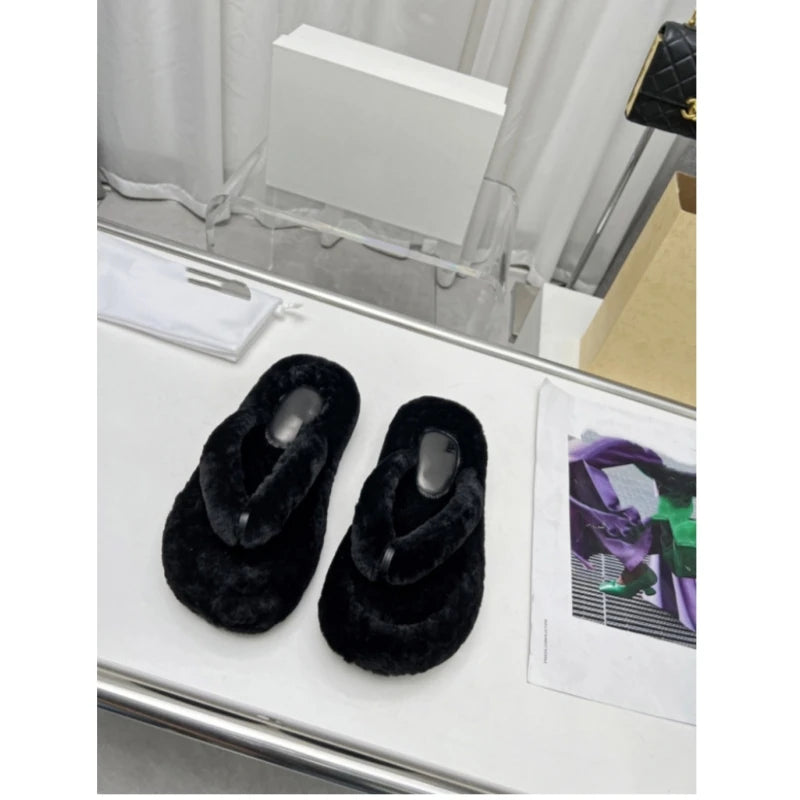 25 year new women's fur one-piece thick soled casual lamb hair one-piece home slippers