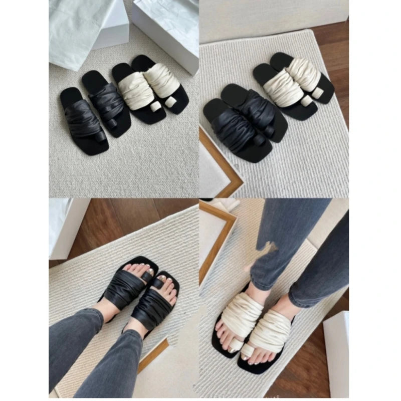 Black clip on casual versatile 2025 summer new beach flat sandals