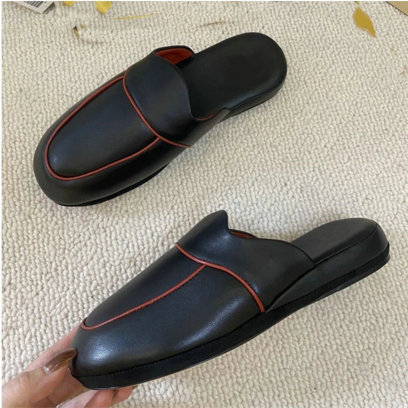 25 year old retro M ü ller round headed flat bottomed versatile and easy to wear sheepskin black hooded slippers