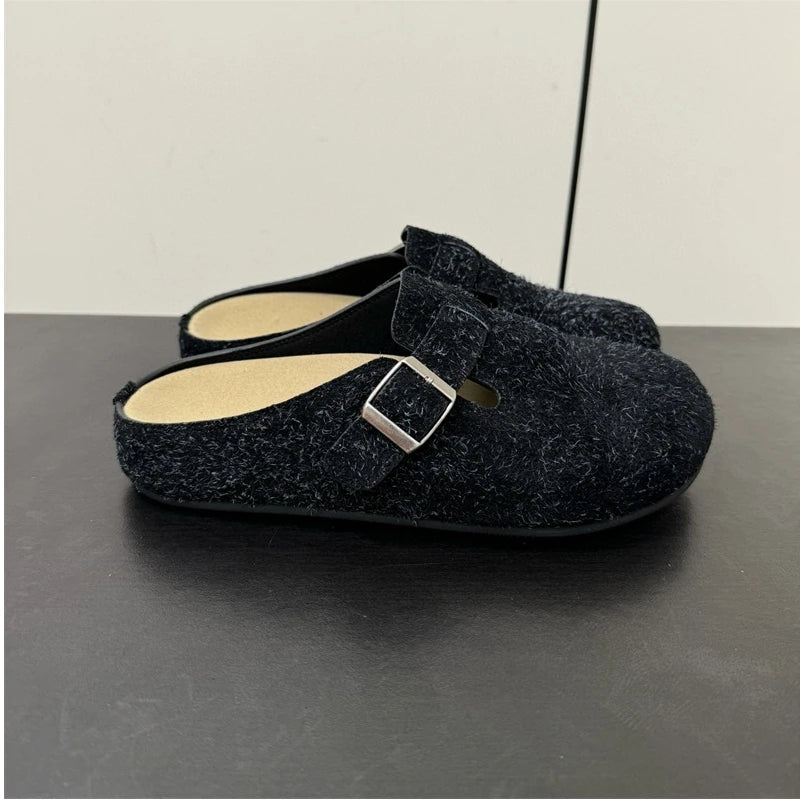 New 25 year old Buchen-M ü ller shoes for women, suede toe caps, versatile, lazy style, one foot lazy sandals