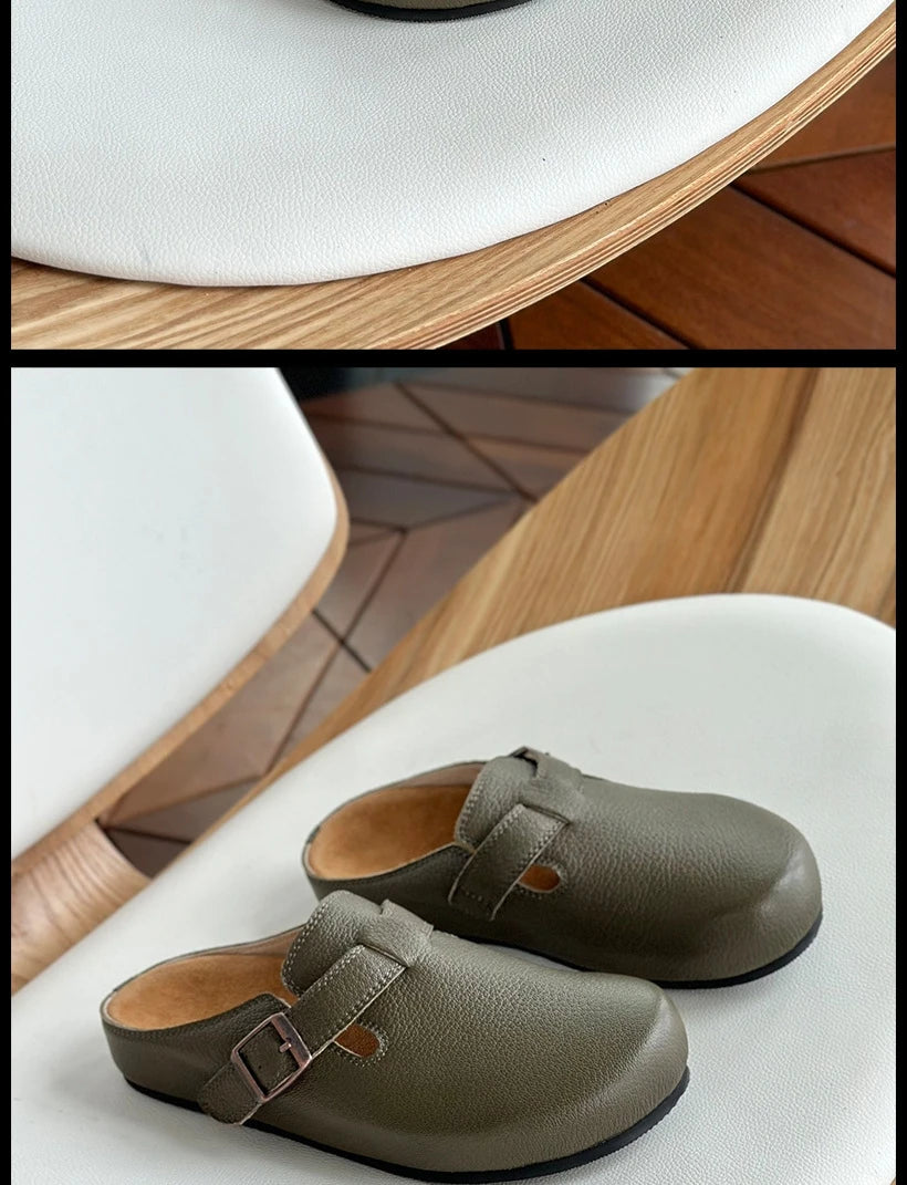 25 year old new genuine leather Boken standing for a long time without fatigue, arch support toe cap half slippers