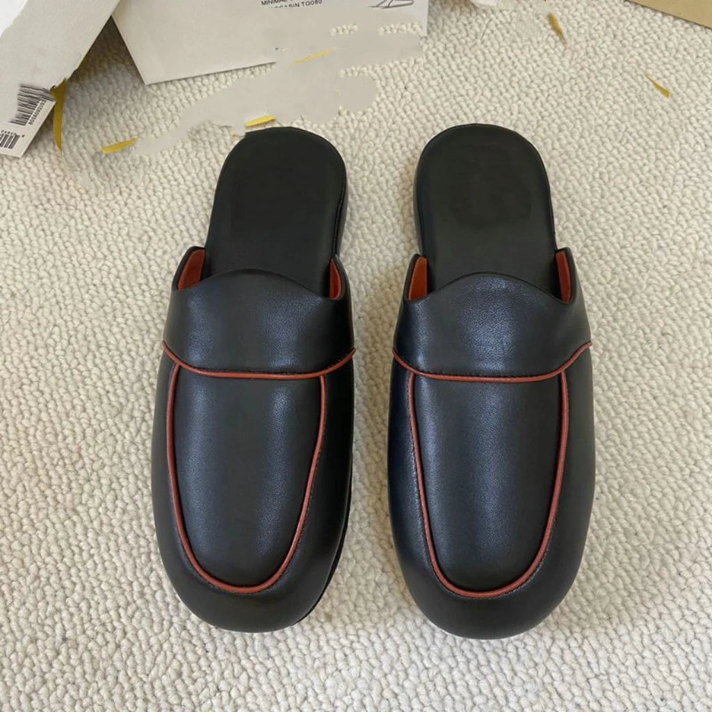 25 year old retro M ü ller round headed flat bottomed versatile and easy to wear sheepskin black hooded slippers