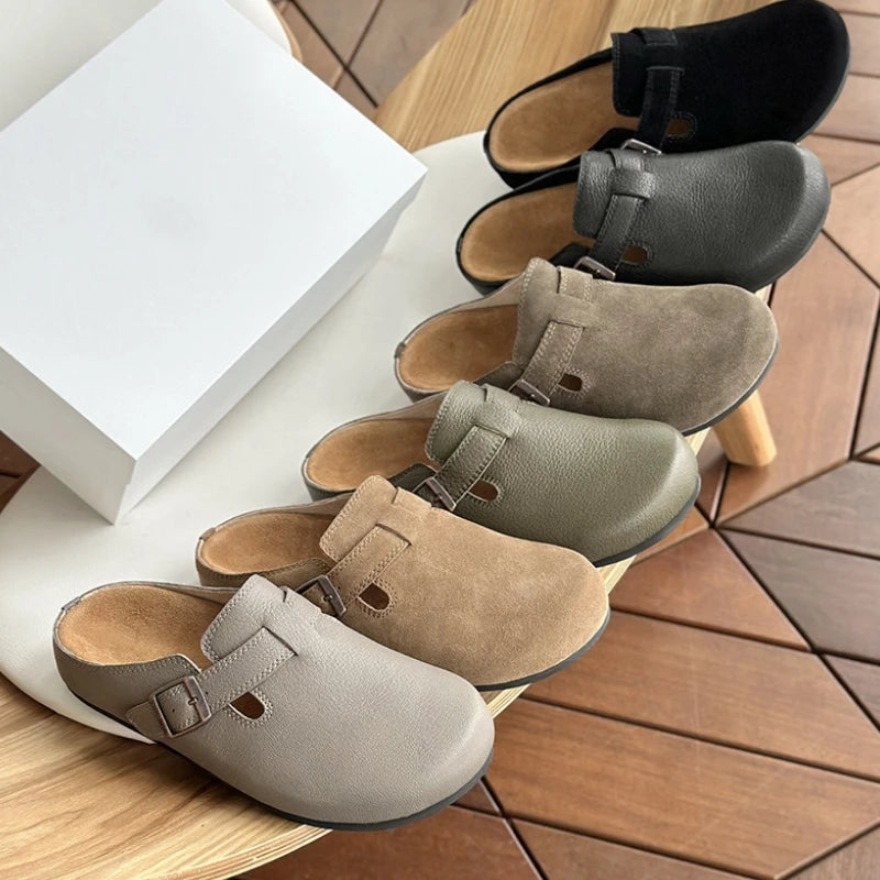 25 year old new genuine leather Boken standing for a long time without fatigue, arch support toe cap half slippers