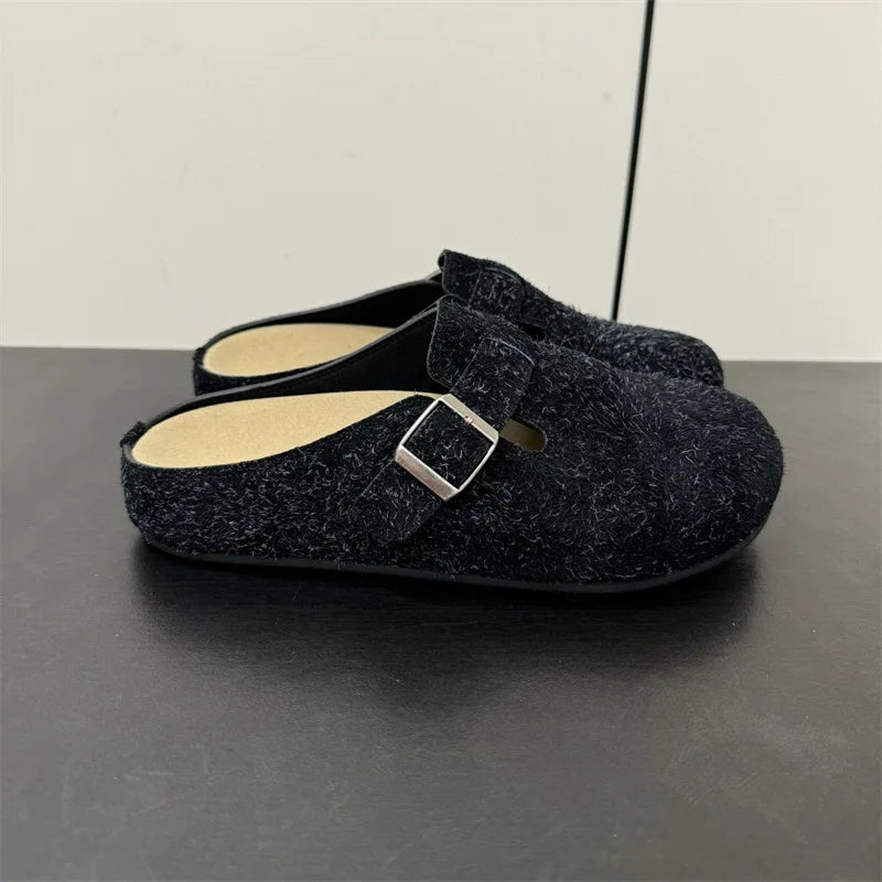 New 25 year old Buchen-M ü ller shoes for women, suede toe caps, versatile, lazy style, one foot lazy sandals