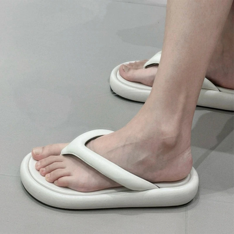 25 year new minimalist casual thick soled height increasing flip flops with toe and foot clips for women's cool slippers