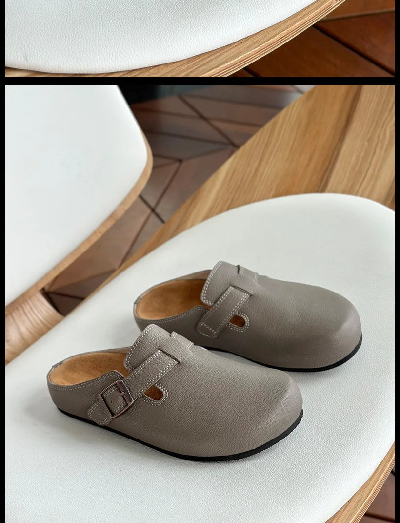 25 year old new genuine leather Boken standing for a long time without fatigue, arch support toe cap half slippers