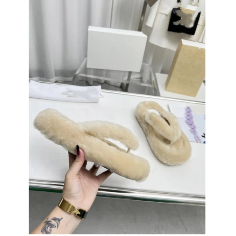 25 year new women's fur one-piece thick soled casual lamb hair one-piece home slippers