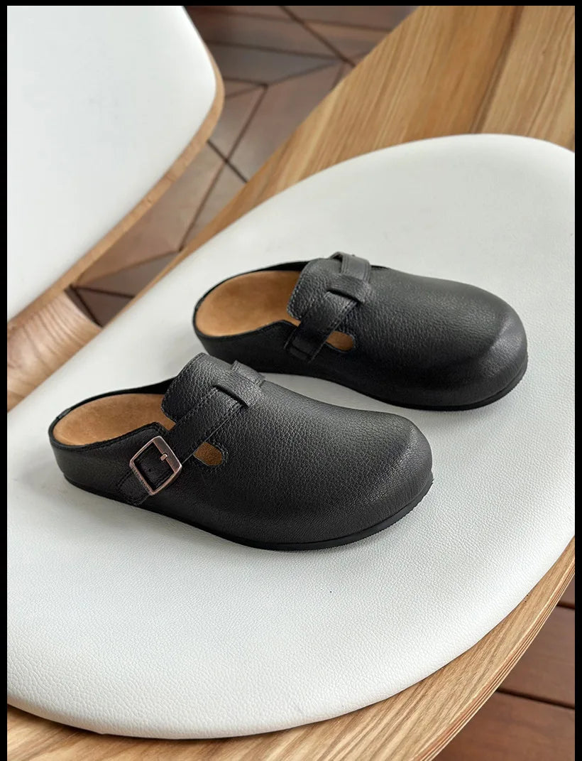 25 year old new genuine leather Boken standing for a long time without fatigue, arch support toe cap half slippers