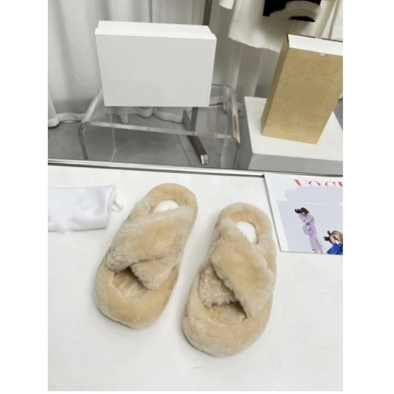 25 year new women's fur one-piece thick soled casual lamb hair one-piece home slippers
