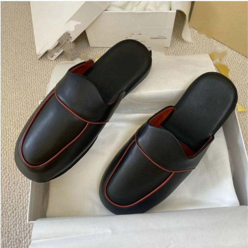 25 year old retro M ü ller round headed flat bottomed versatile and easy to wear sheepskin black hooded slippers
