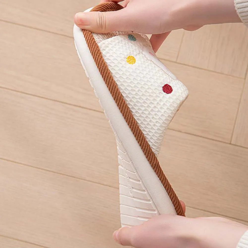 BASATU Cute Cartoon Slippers For Women Summer Linen Woman Slippers Men Falt Flip Flops Indoor Home Non-Slip Cotton Slipper