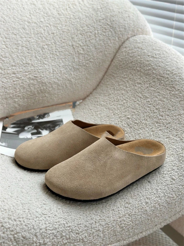 25 year new genuine leather thick soled lazy couple's foot stomping, Baotou home half slippers