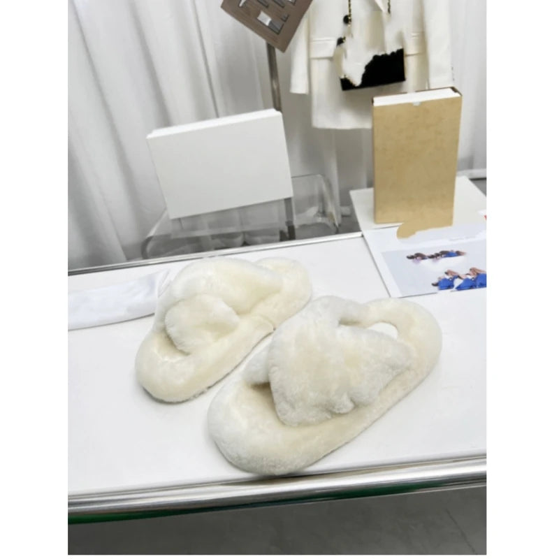 25 year new women's fur one-piece thick soled casual lamb hair one-piece home slippers