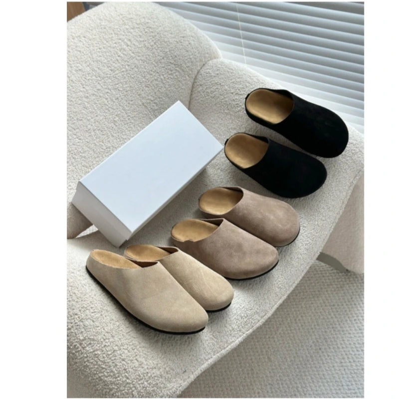 25 year new genuine leather thick soled lazy couple's foot stomping, Baotou home half slippers