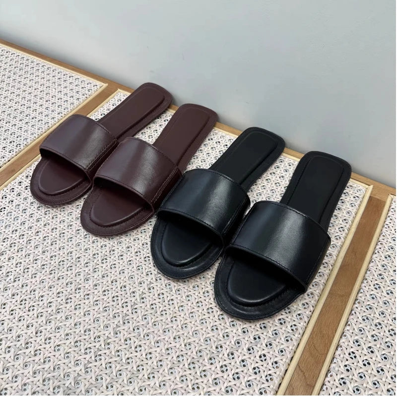 New open toe one-piece full leather flat bottomed minimalist casual beach slippers for outdoor wear