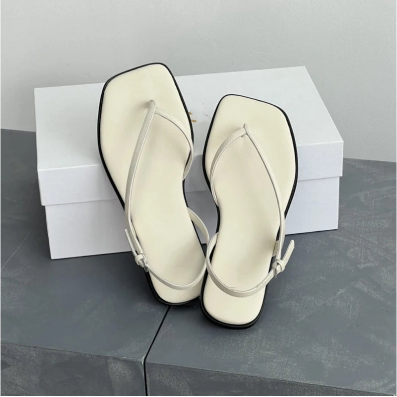 25 year minimalist women's open toed clip on flat bottom herringbone thin strap sweet girlish style sandals