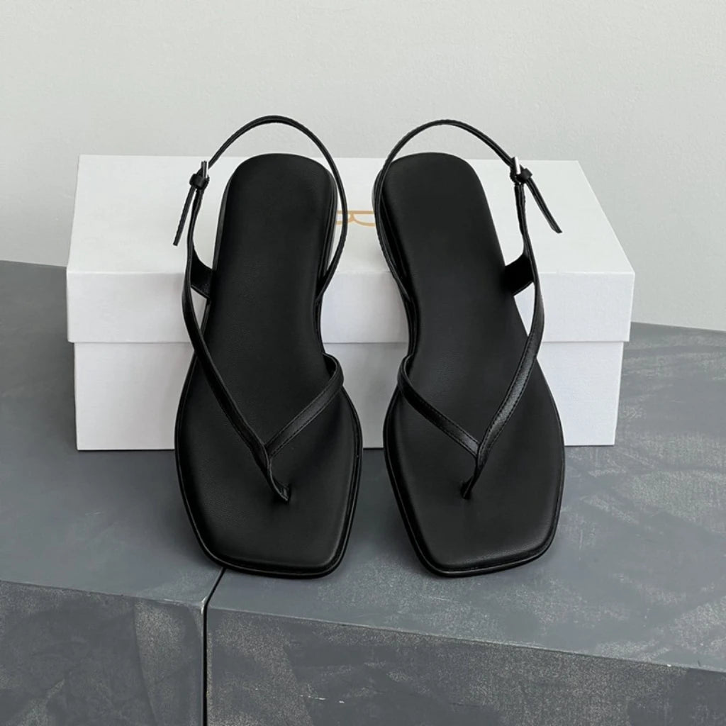 25 year minimalist women's open toed clip on flat bottom herringbone thin strap sweet girlish style sandals