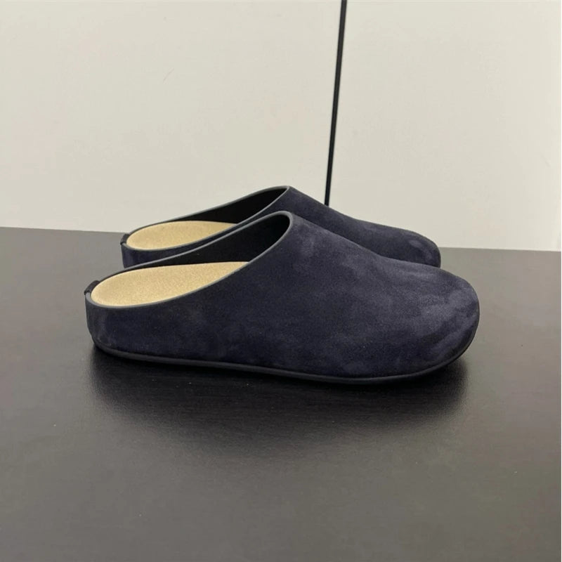 New red horsehair Boken women's genuine leather thick soled one foot kick lazy Baotou Mueller half slippers