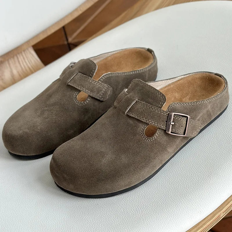 25 year old new genuine leather Boken standing for a long time without fatigue, arch support toe cap half slippers