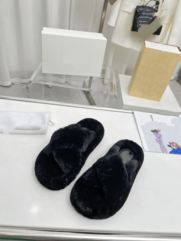 25 year new women's fur one-piece thick soled casual lamb hair one-piece home slippers
