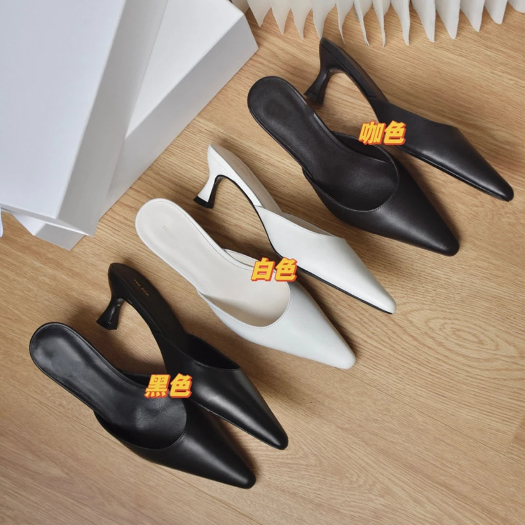 25 year new European and American leather pointed kitten and sexy queen Baotou Mu half slippers