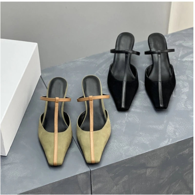 25 year spring and summer high-end niche genuine leather Baotou T-shirt with cat and M ü ller fashion sandals