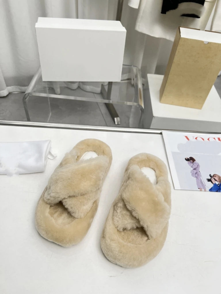 25 year new women's fur one-piece thick soled casual lamb hair one-piece home slippers