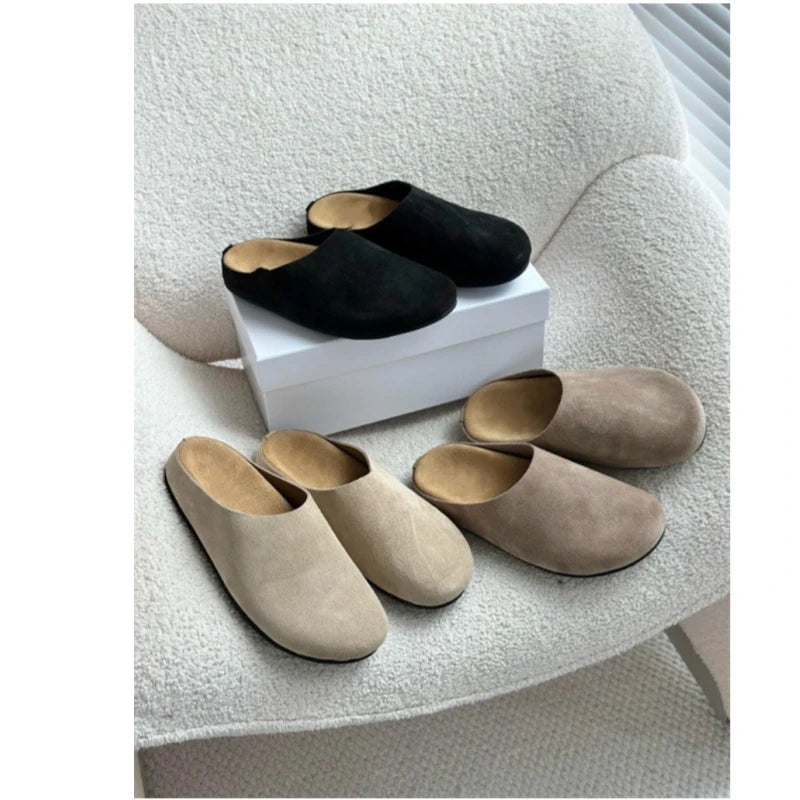25 year new genuine leather thick soled lazy couple's foot stomping, Baotou home half slippers