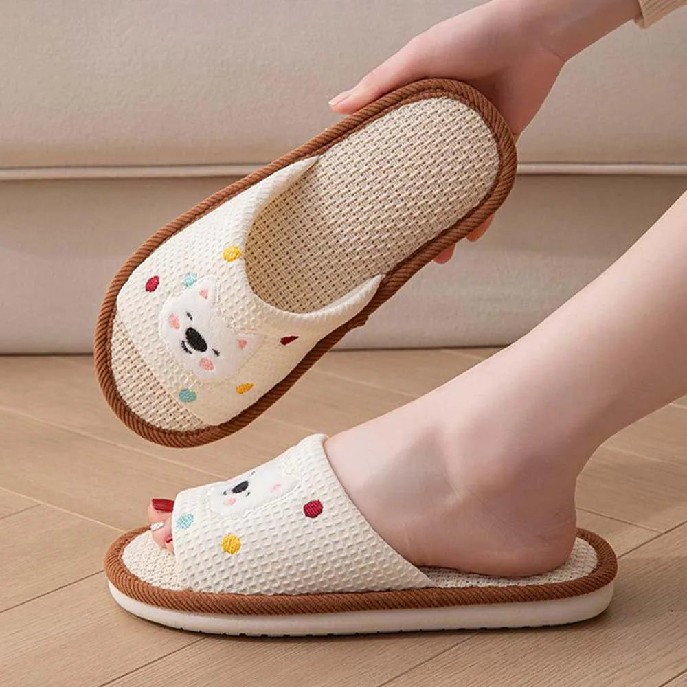 ZHIDA Fashion Women Home Linen Slippers Breathable Cotton Linen Shoes Moisture Absorbing Anti Slip Linen Slides Couple Slippers