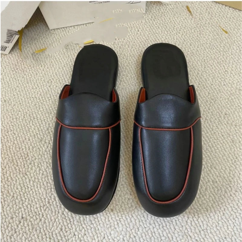25 year old retro M ü ller round headed flat bottomed versatile and easy to wear sheepskin black hooded slippers