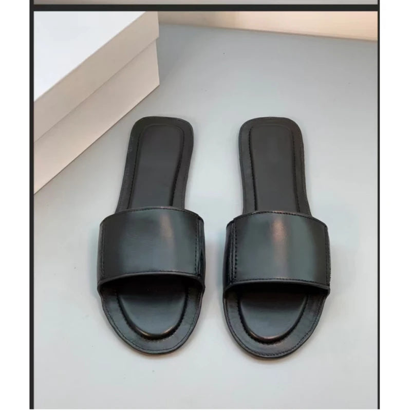 New open toe one-piece full leather flat bottomed minimalist casual beach slippers for outdoor wear