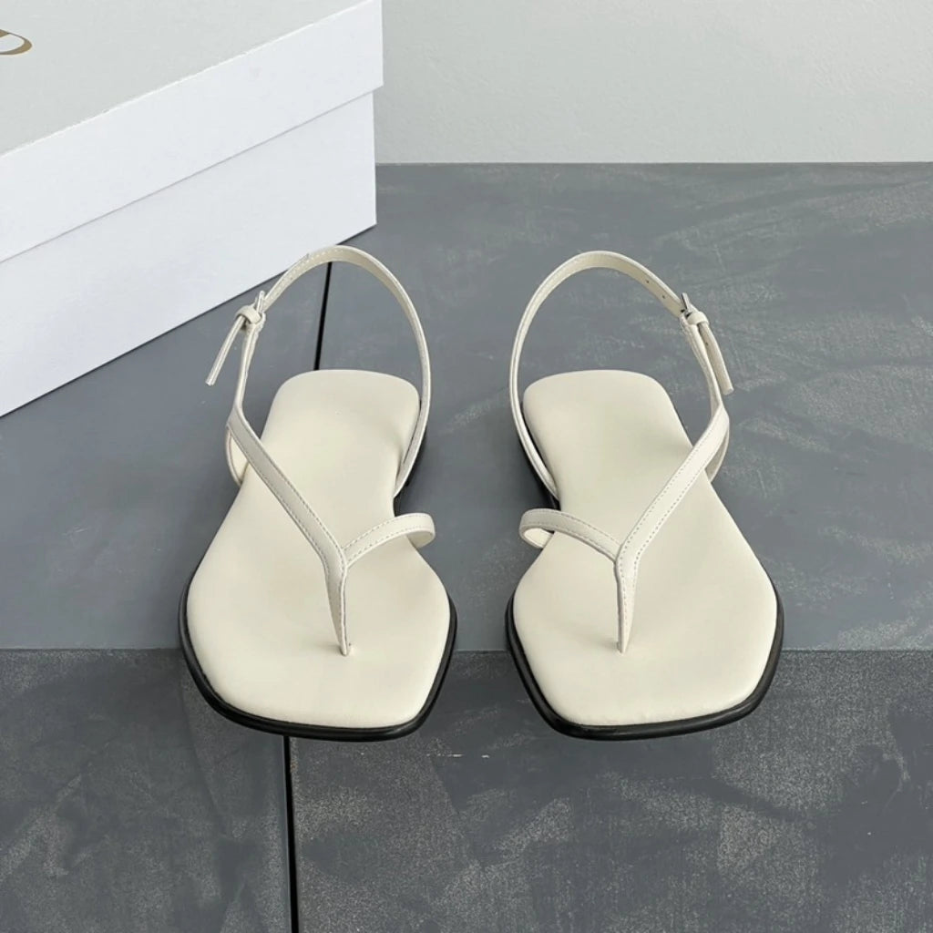 25 year minimalist women's open toed clip on flat bottom herringbone thin strap sweet girlish style sandals