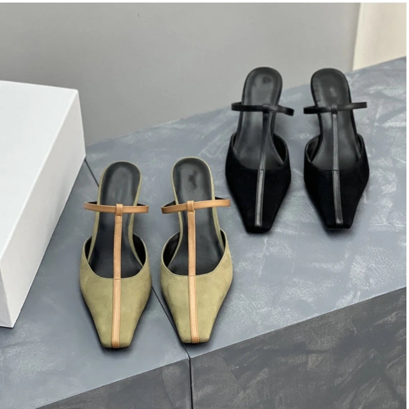 25 year spring and summer high-end niche genuine leather Baotou T-shirt with cat and M ü ller fashion sandals