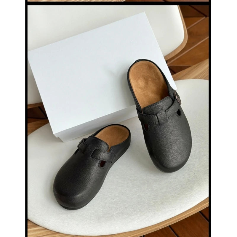 25 year old new genuine leather Boken standing for a long time without fatigue, arch support toe cap half slippers