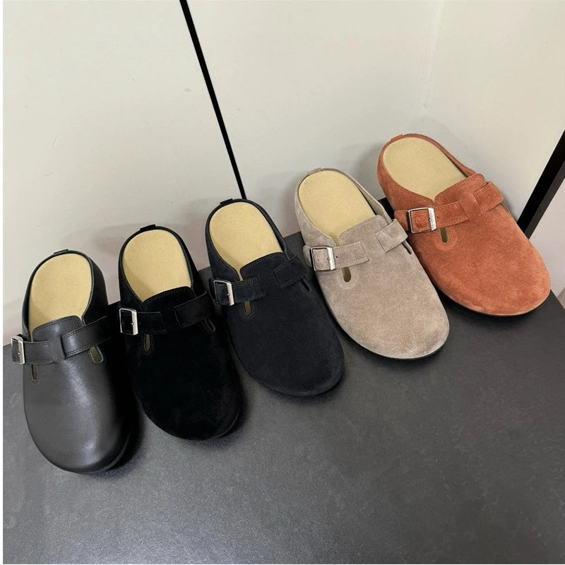 New 25 year old Buchen-M ü ller shoes for women, suede toe caps, versatile, lazy style, one foot lazy sandals