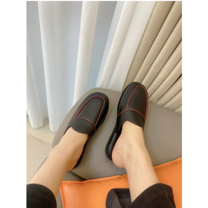 25 year old retro M ü ller round headed flat bottomed versatile and easy to wear sheepskin black hooded slippers