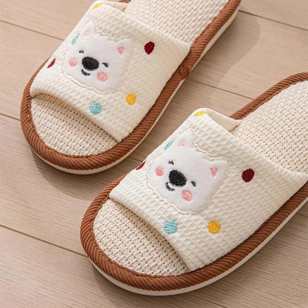 ZHIDA Fashion Women Home Linen Slippers Breathable Cotton Linen Shoes Moisture Absorbing Anti Slip Linen Slides Couple Slippers