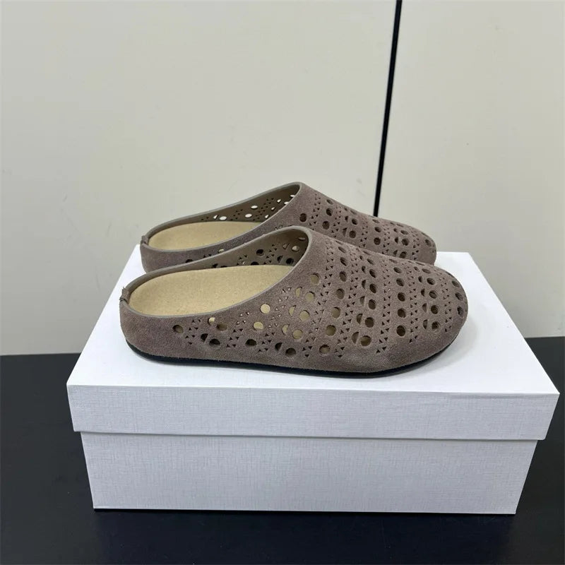 25 year popular niche fashion casual genuine leather breathable versatile hollow out one foot kick toe toe slippers