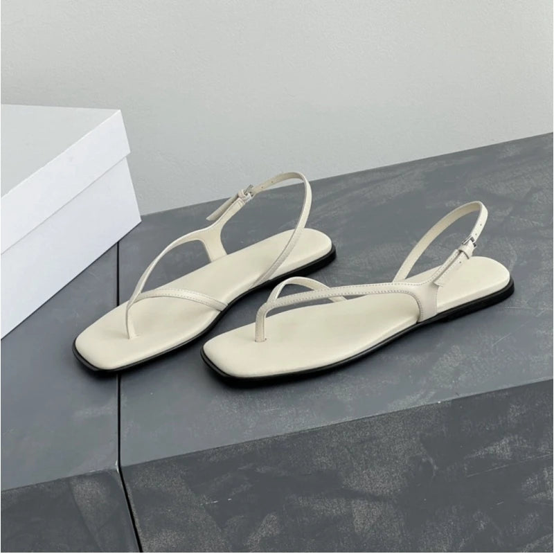 25 year minimalist women's open toed clip on flat bottom herringbone thin strap sweet girlish style sandals