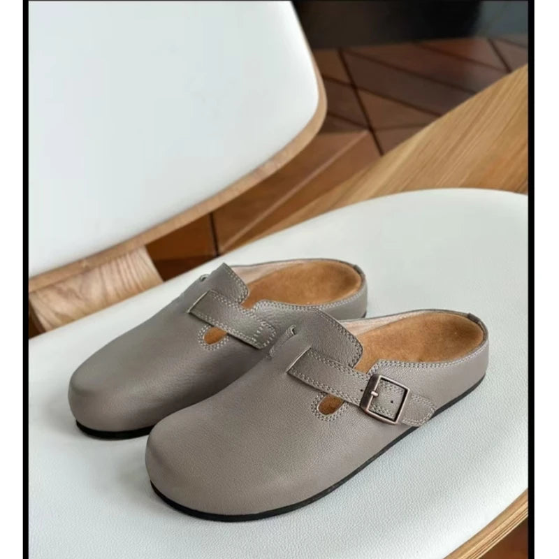 25 year old new genuine leather Boken standing for a long time without fatigue, arch support toe cap half slippers