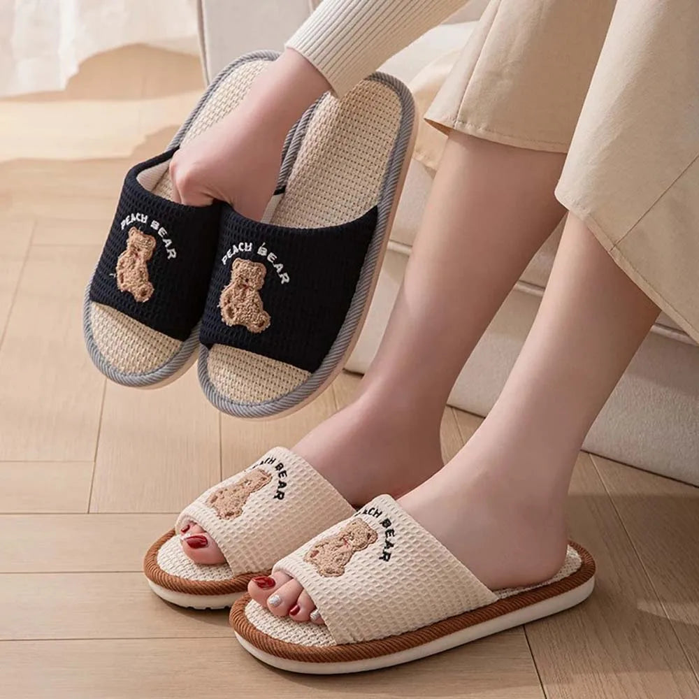 ZHIDA Fashion Women Home Linen Slippers Breathable Cotton Linen Shoes Moisture Absorbing Anti Slip Linen Slides Couple Slippers